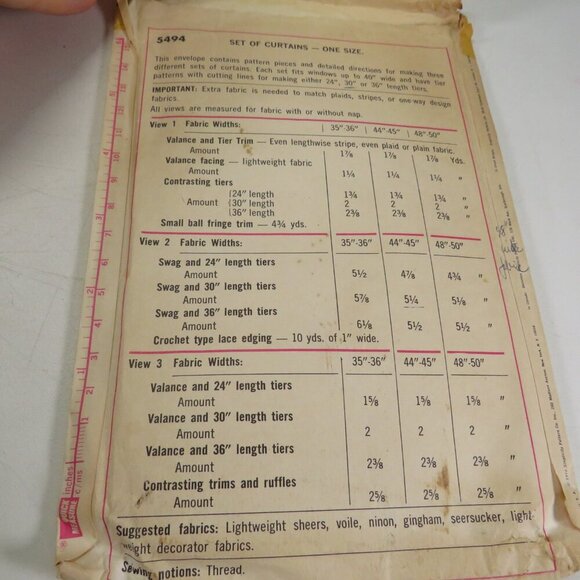 Simplicity 5494 Sewing Pattern Curtains 4 designs (complete) - Picture 5 of 9